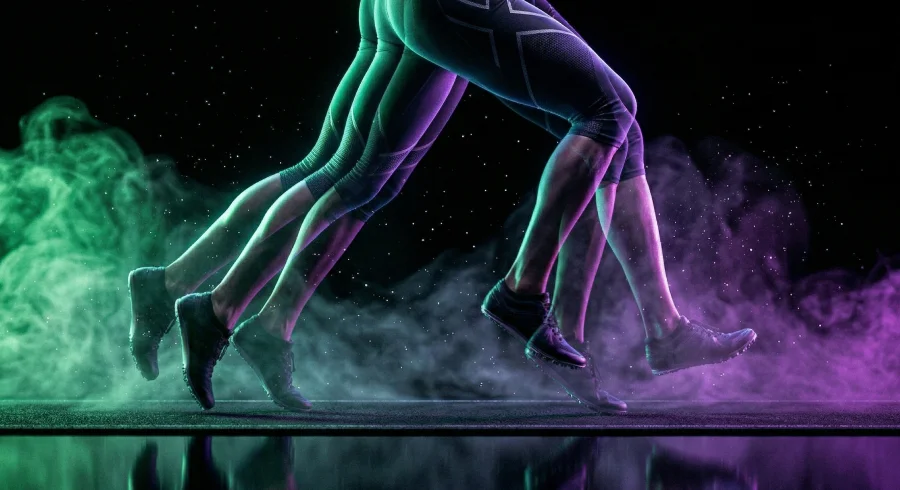 saffary.digital social media active growth green and purple smoke athlete running motion blur horizontal